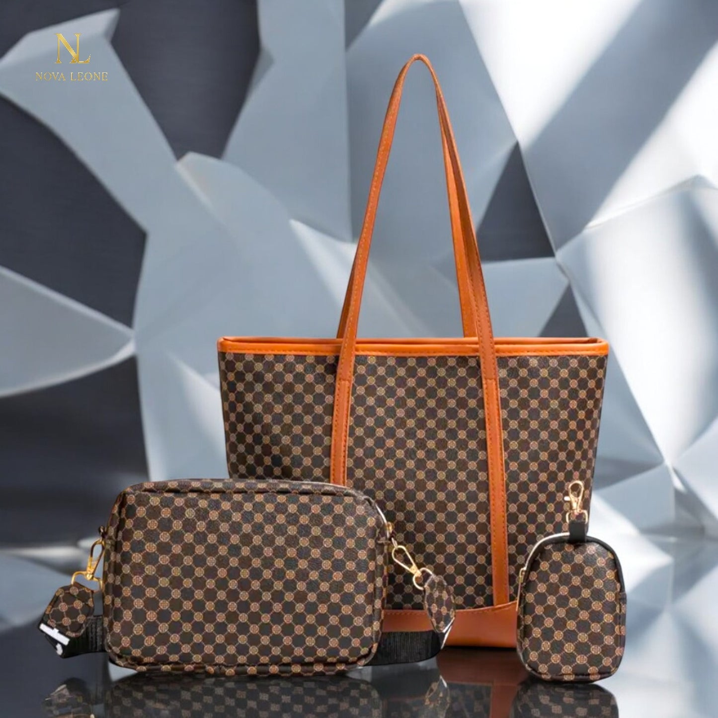 NL Luxe Checkered Tote Trio - Tote + Crossbody + Mini Pouch