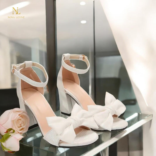Ivory Grace Bow Block-Heel Sandals -Modern Classic