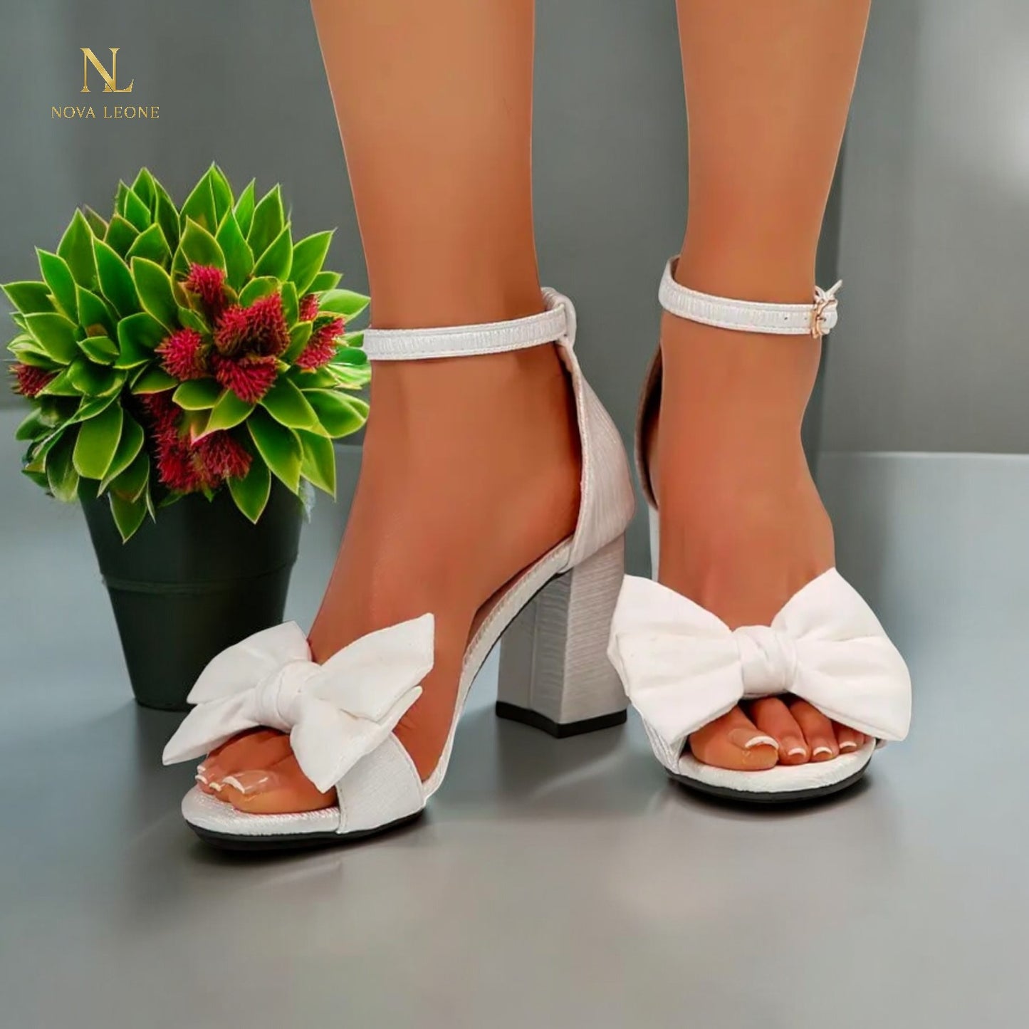 Ivory Grace Bow Block-Heel Sandals -Modern Classic
