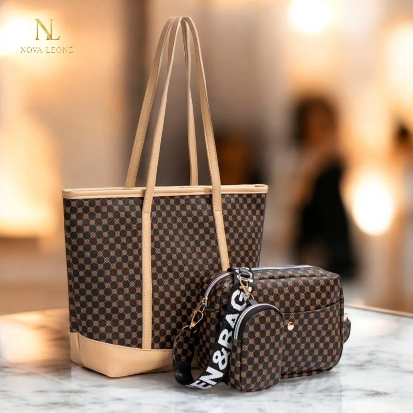 NL Luxe Checkered Tote Trio - Tote + Crossbody + Mini Pouch