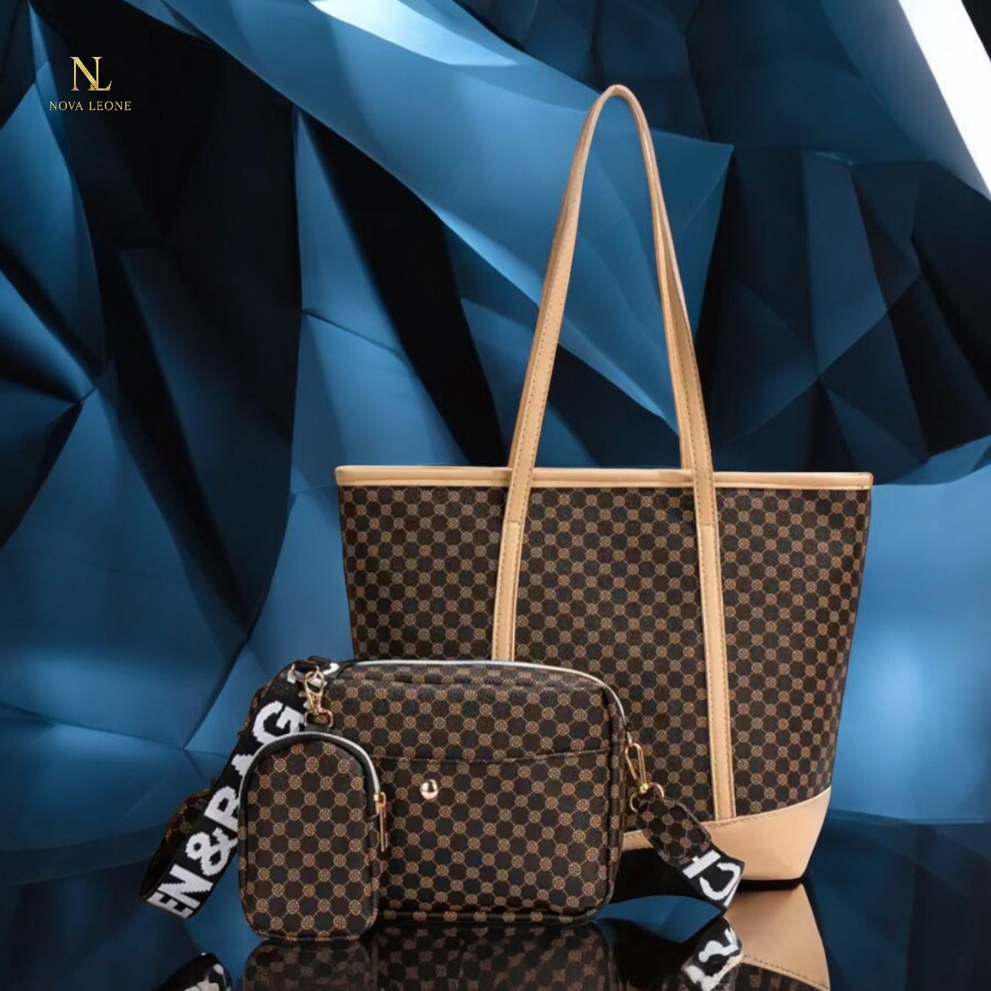 NL Luxe Checkered Tote Trio - Tote + Crossbody + Mini Pouch