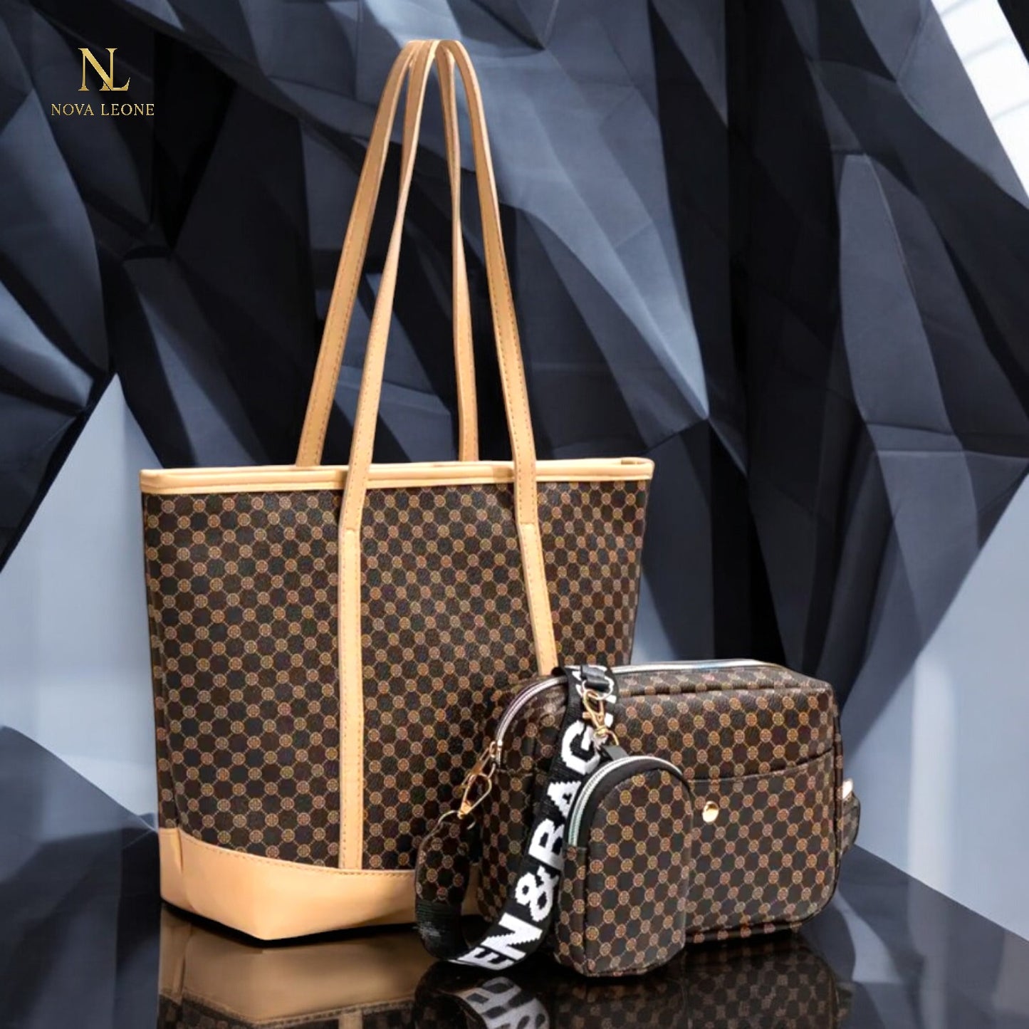 NL Luxe Checkered Tote Trio - Tote + Crossbody + Mini Pouch